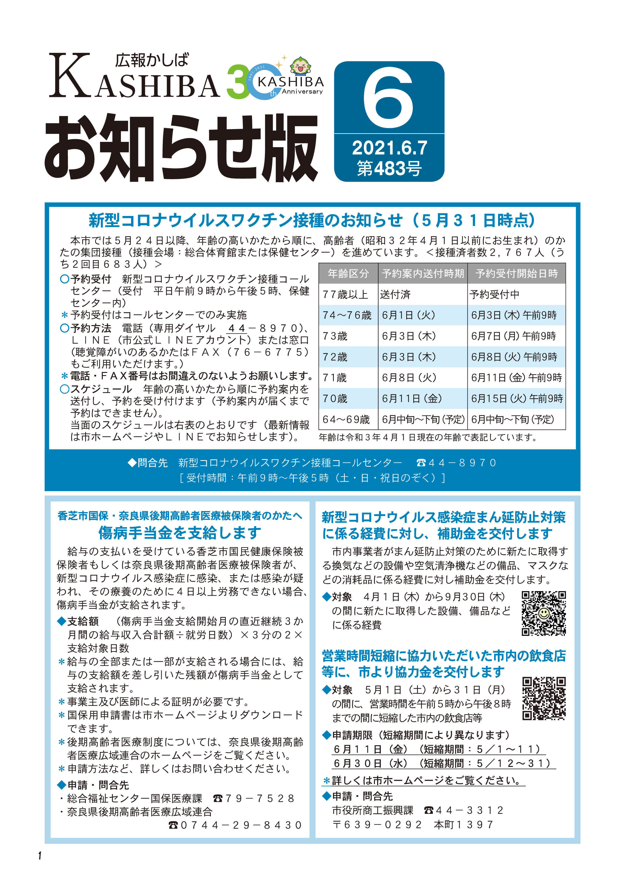 広報かしばお知らせ版6月号