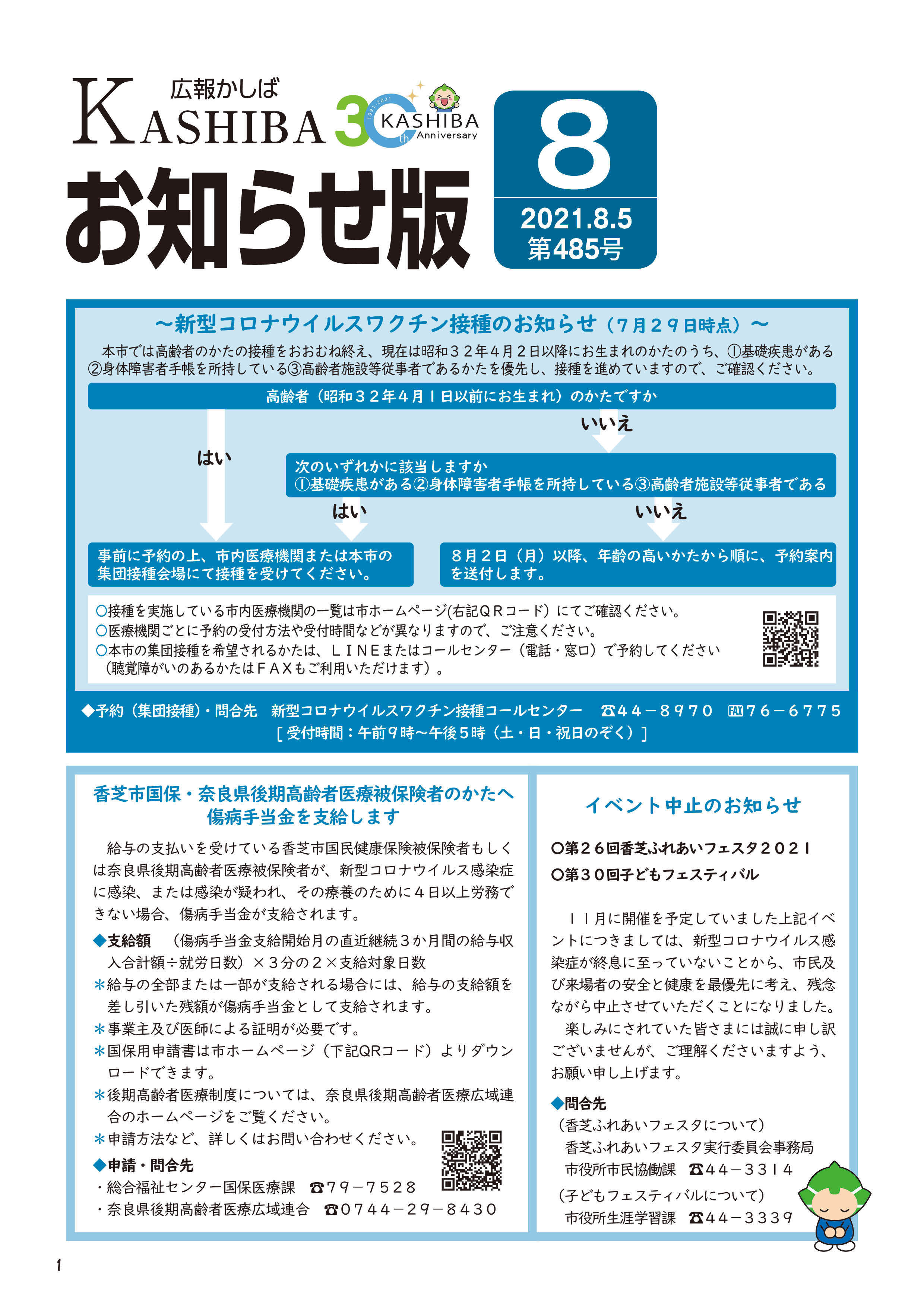 広報かしばお知らせ版8月号