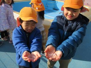 氷を触る5歳児　1