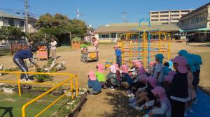 さつまいもの収穫の仕方を聞いている様子